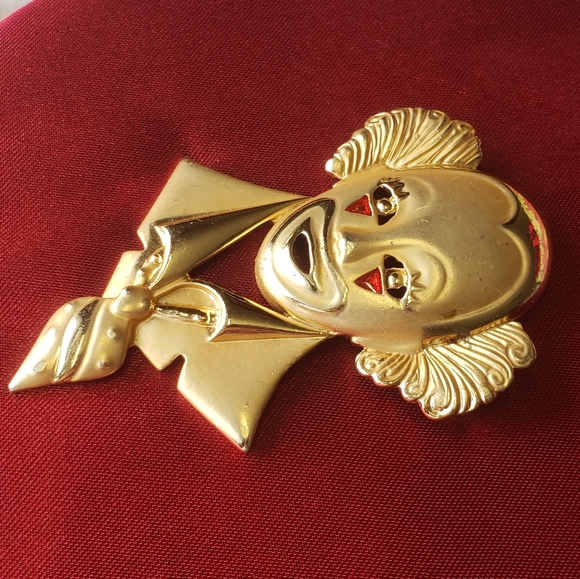 Antique Gold Metal Clown  Brooch. - Picture 2 of 7